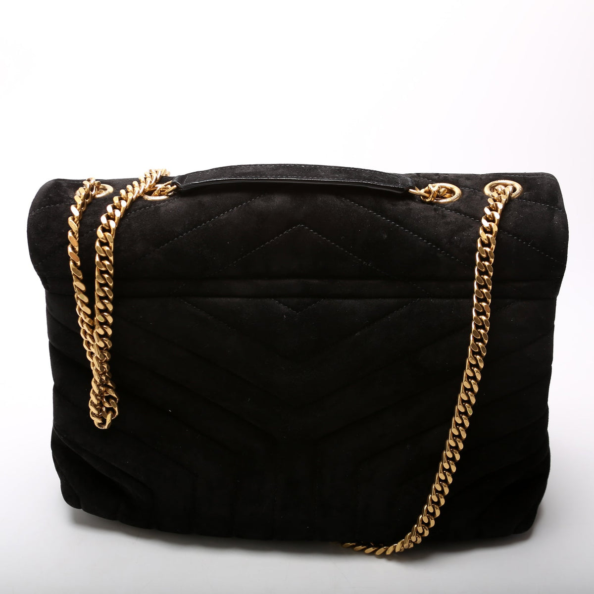 Loulou Medium Quilted Suede  Black