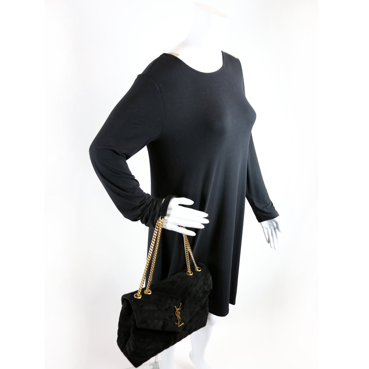 Loulou Medium Quilted Suede  Black