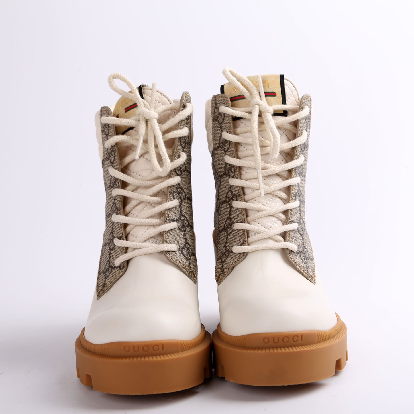 Gucci Lace Up GG Supreme Quilted Ankle Boots Size .