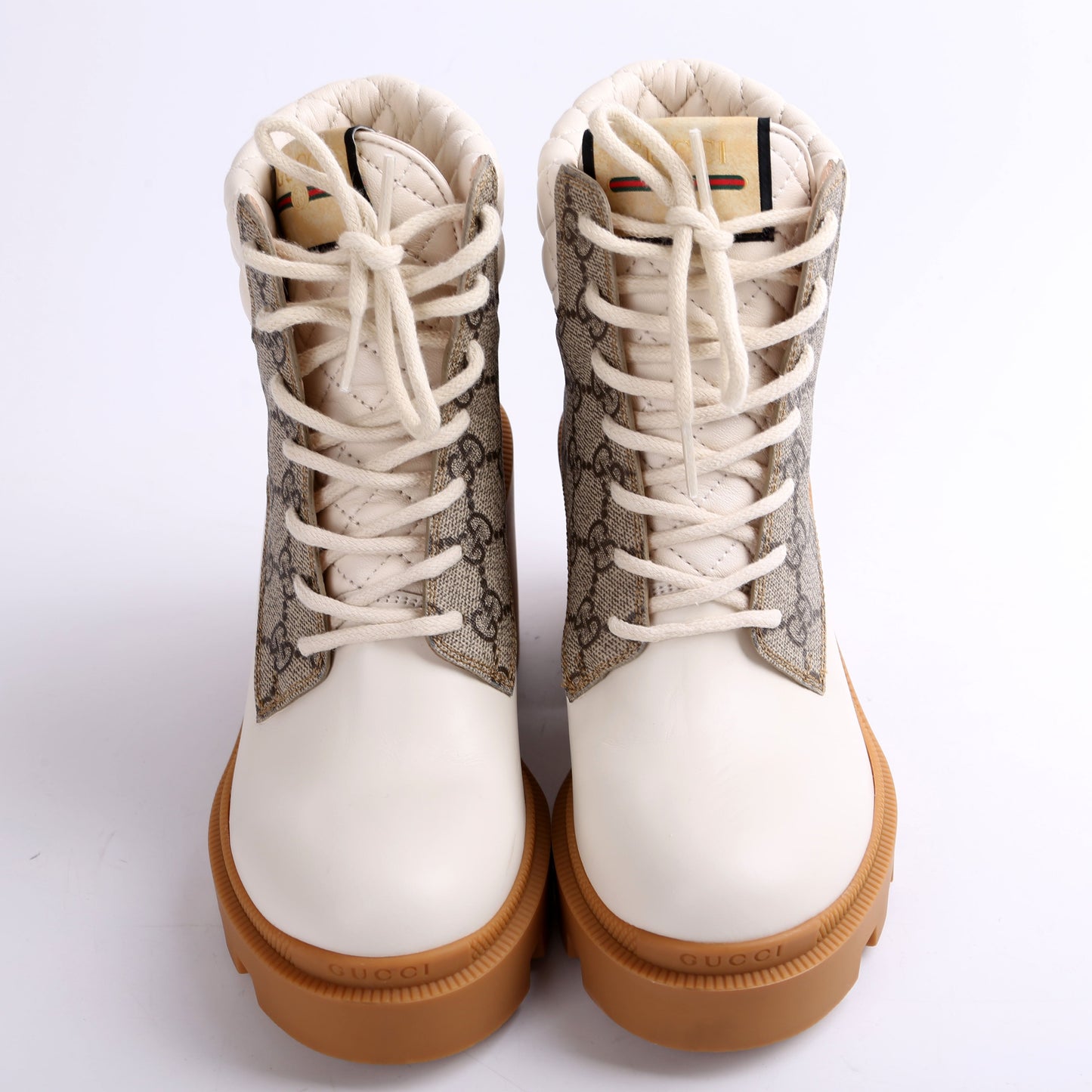 Gucci Lace Up GG Supreme Quilted Ankle Boots Size .