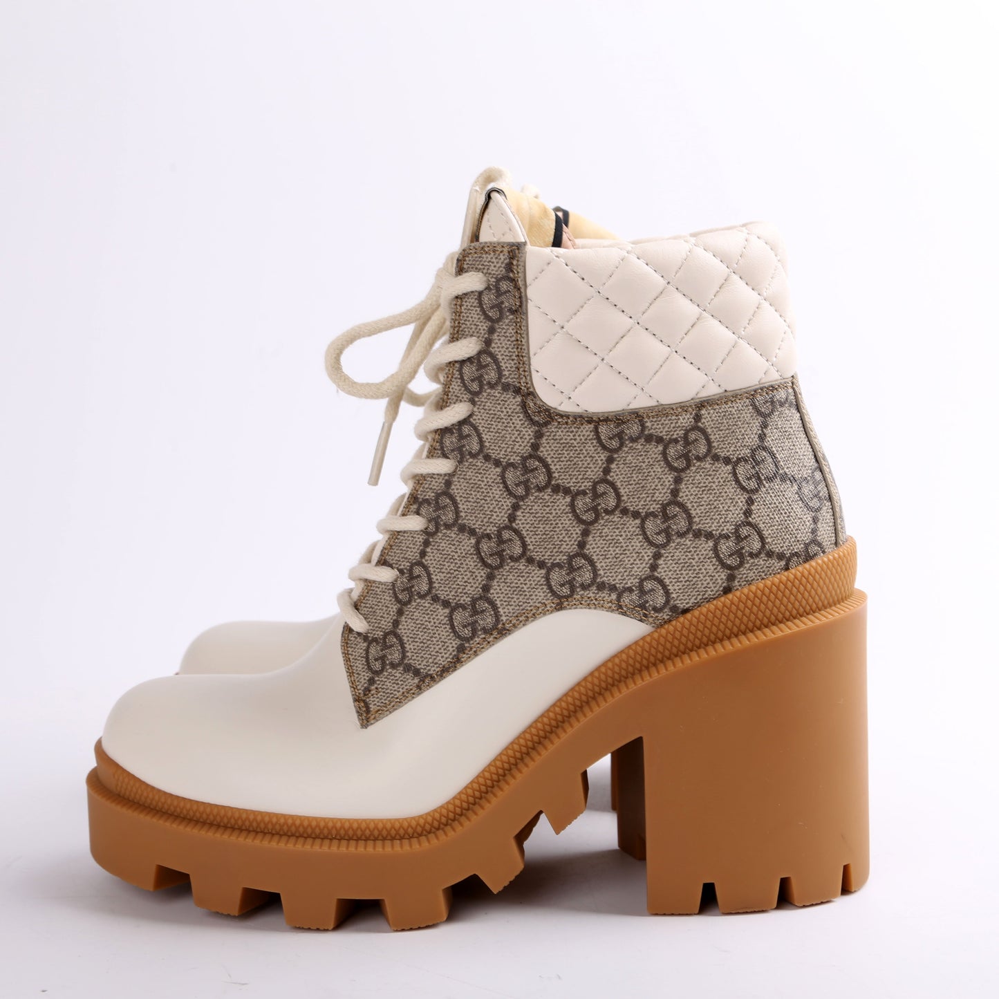 Gucci Lace Up GG Supreme Quilted Ankle Boots Size .