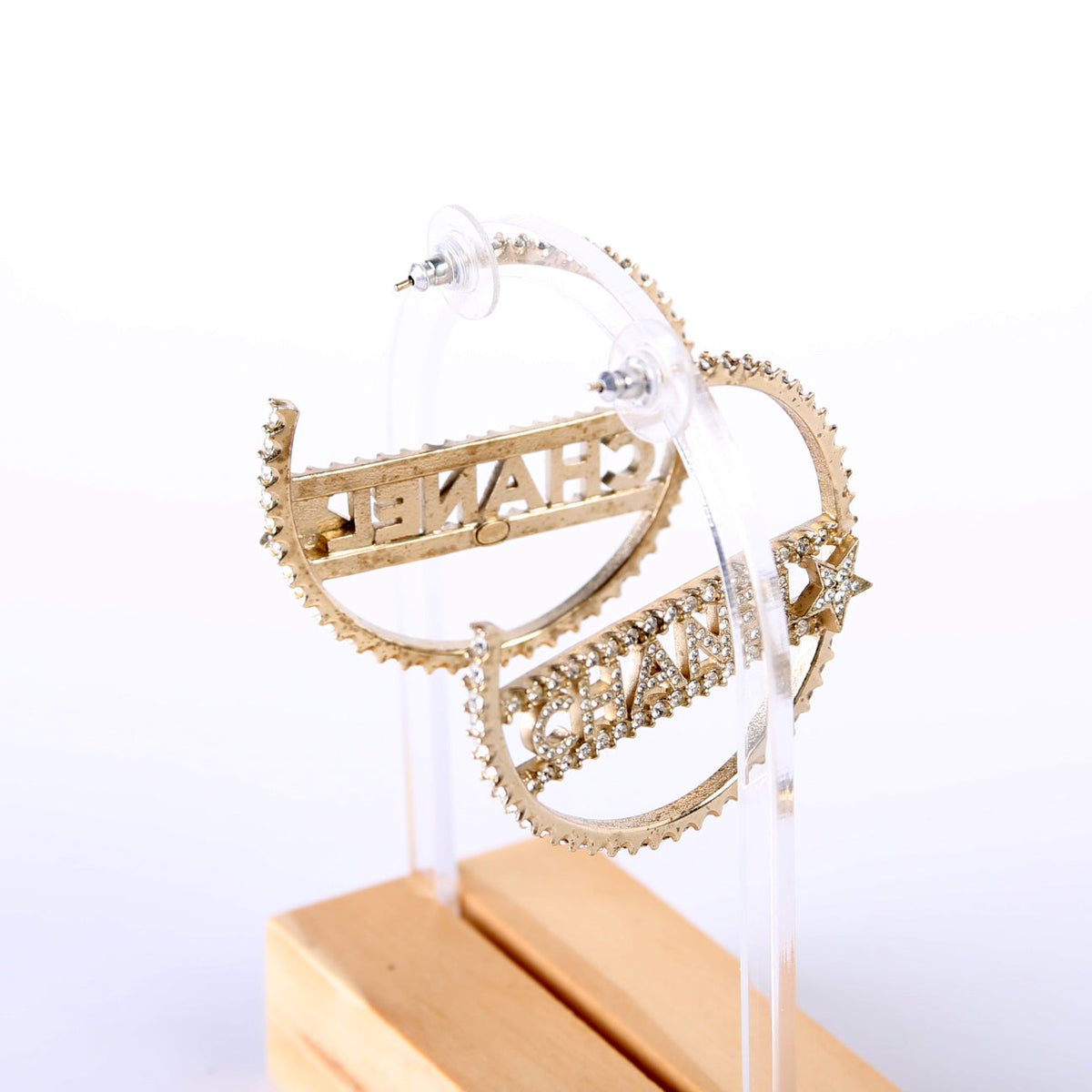 Logo Crystal Star Hoop Earrings Gold