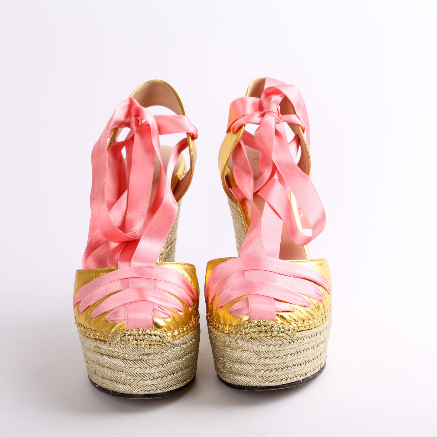 Gucci Ribbon Straps Espadrille Wedge Sandals Size .
