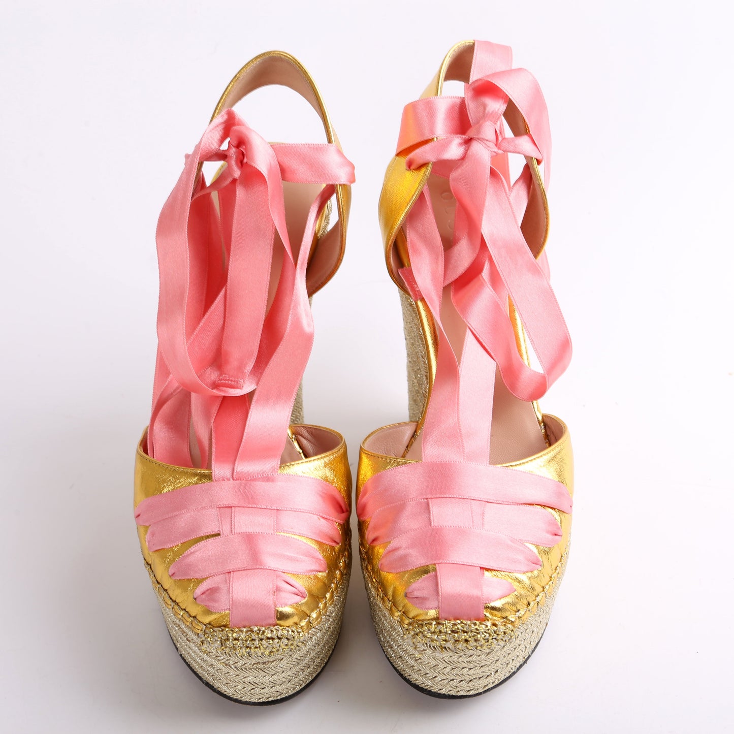 Gucci Ribbon Straps Espadrille Wedge Sandals Size .