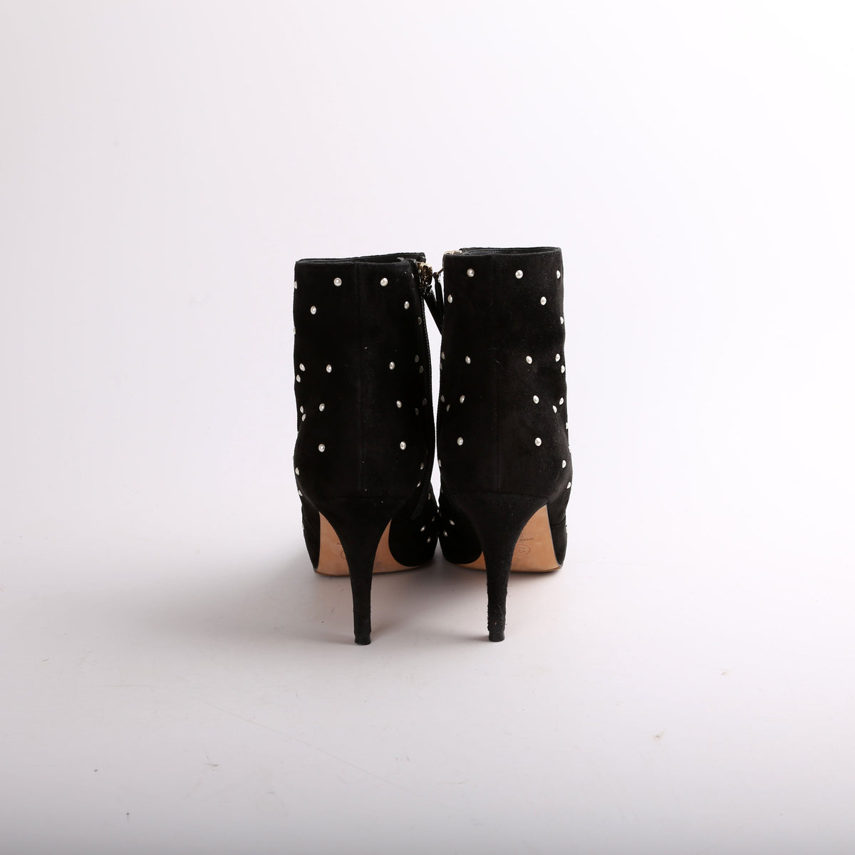 Suede Pearl Cap Toe Booties Size 38