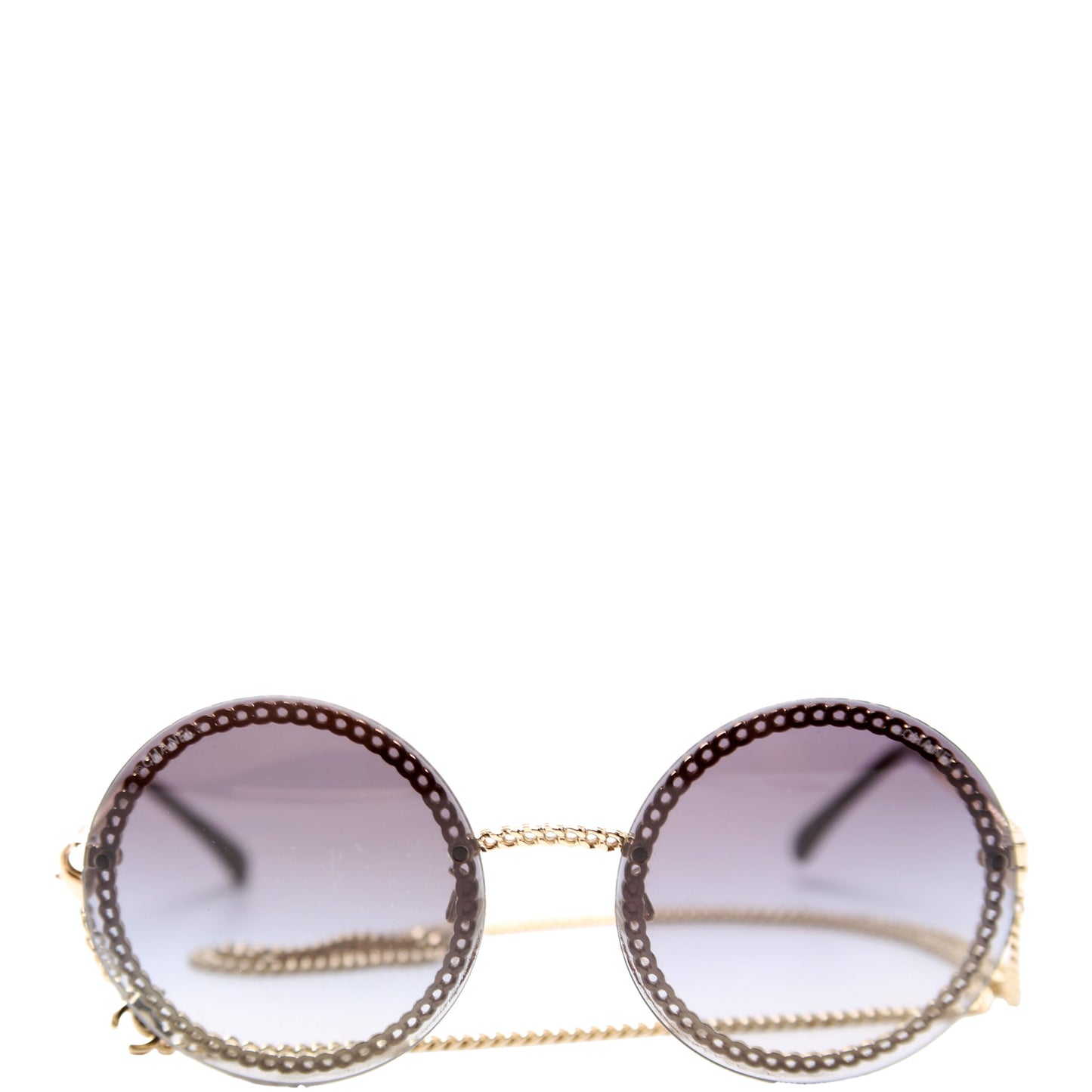 4245 Round Chain Sunglasses with Lanyard Black/Gold