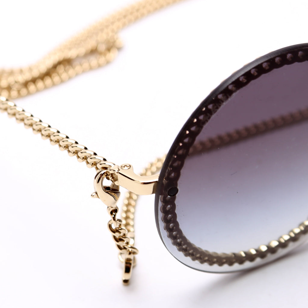 4245 Round Chain Sunglasses with Lanyard Black/Gold