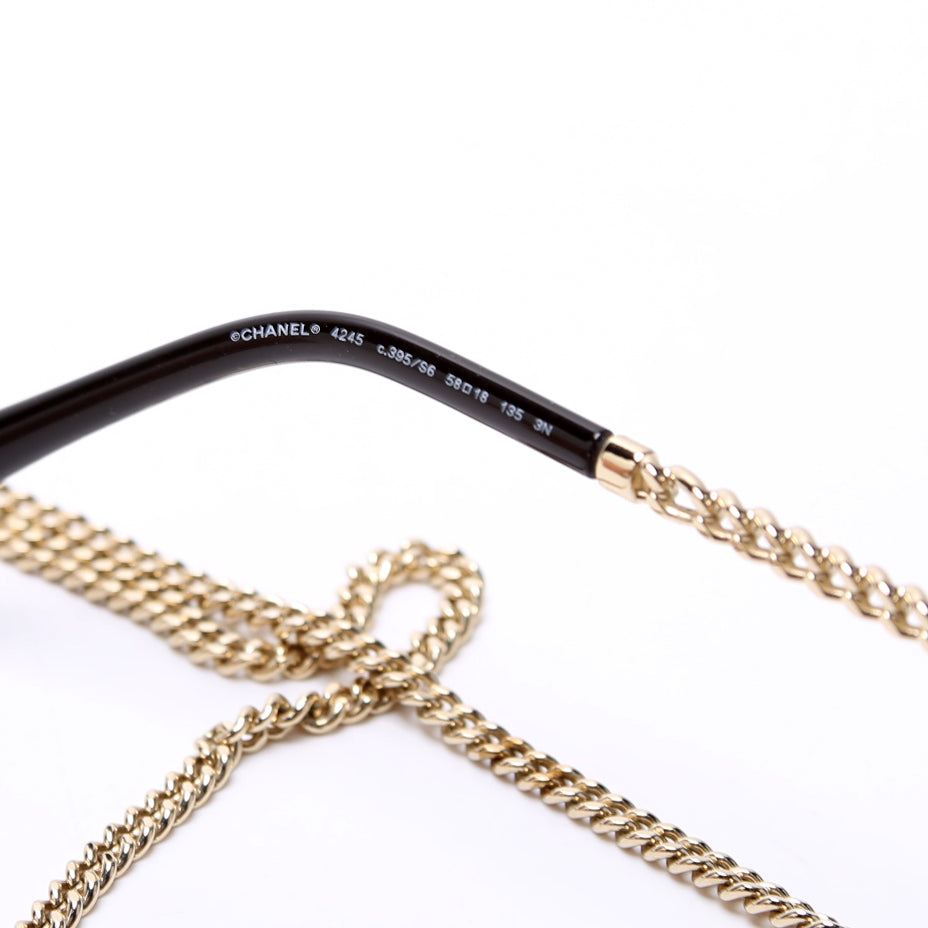 4245 Round Chain Sunglasses with Lanyard Black/Gold