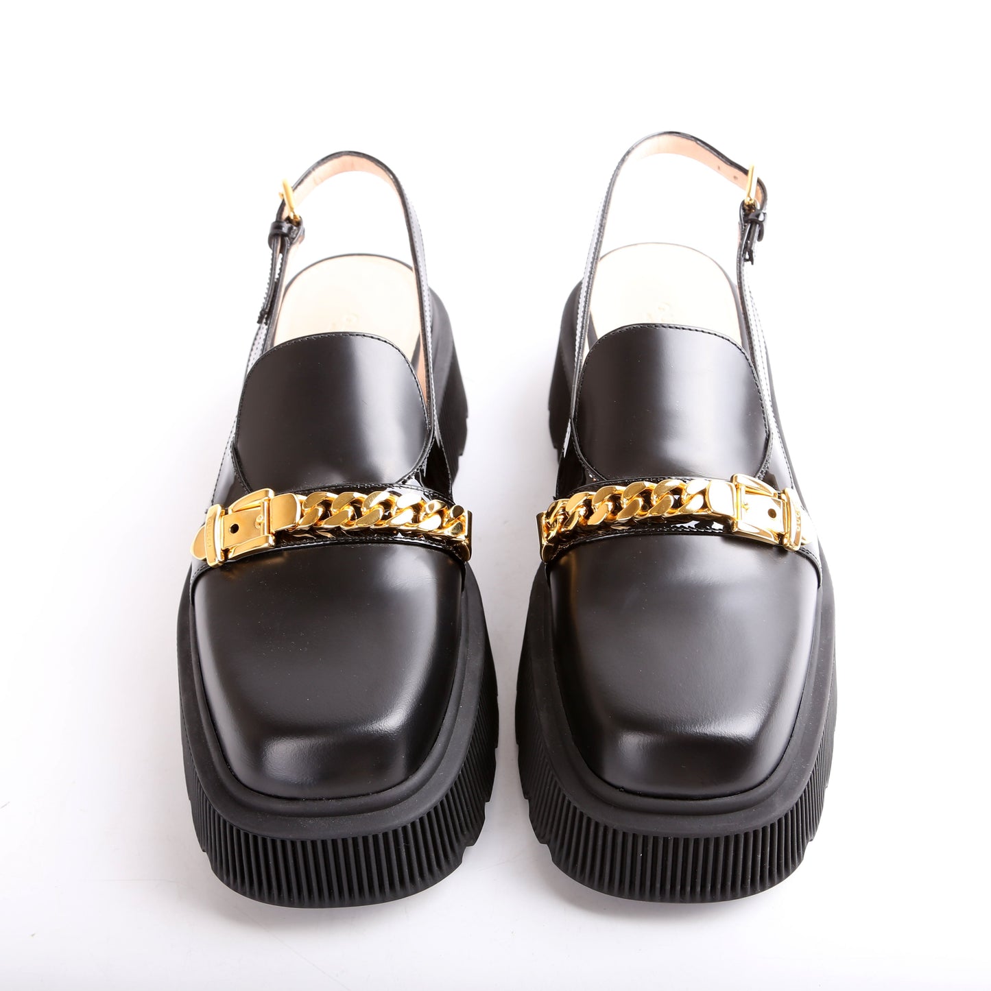 Gucci Calfskin Hundler Chain Slingback Loafers Size .