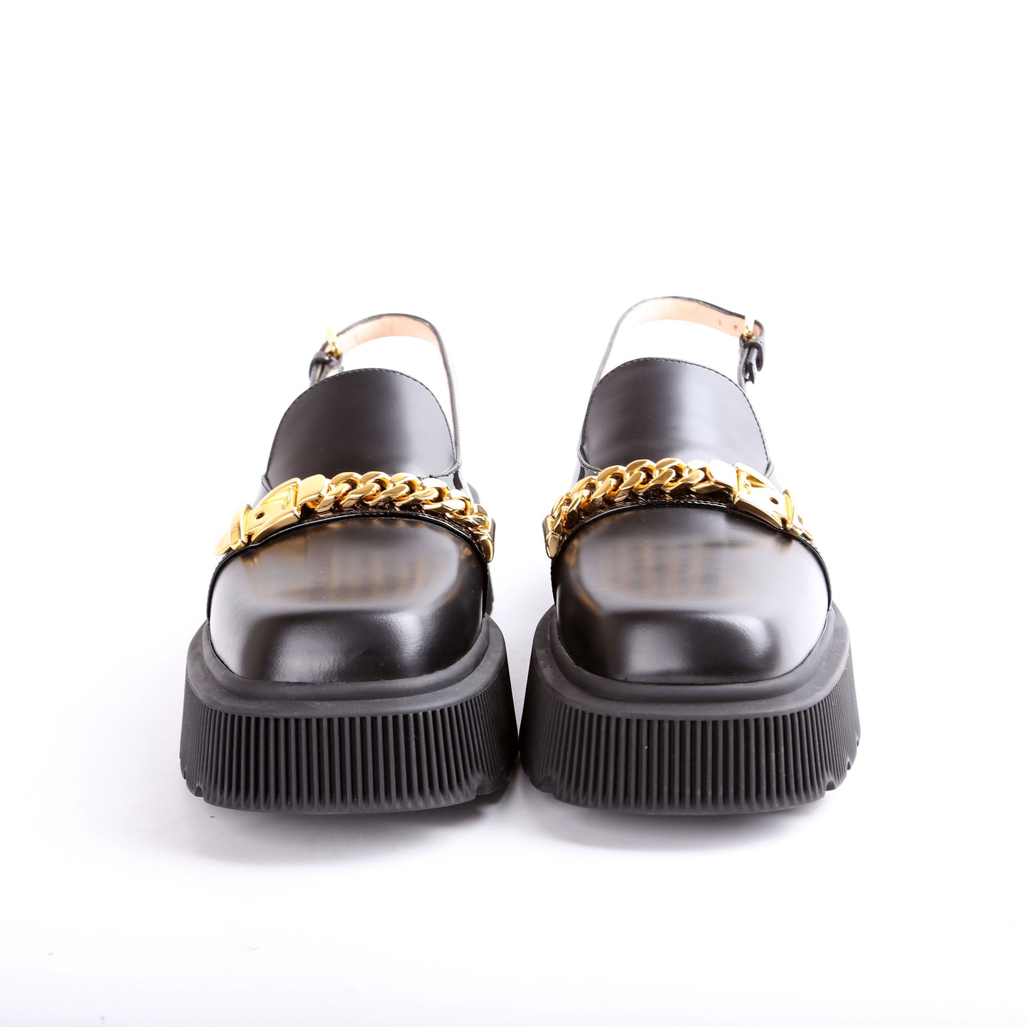 Gucci Calfskin Hundler Chain Slingback Loafers Size .