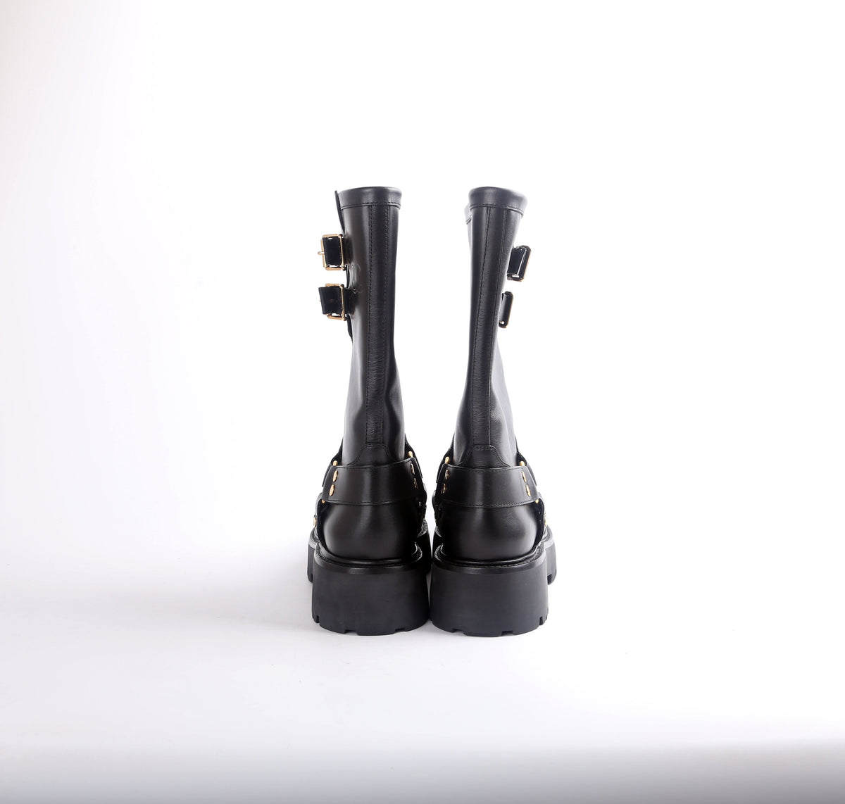 Calfskin Buckle Biker Boots Size 42