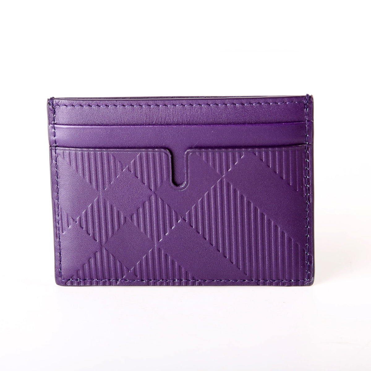 Check Embossed Leather Card Holder Purple