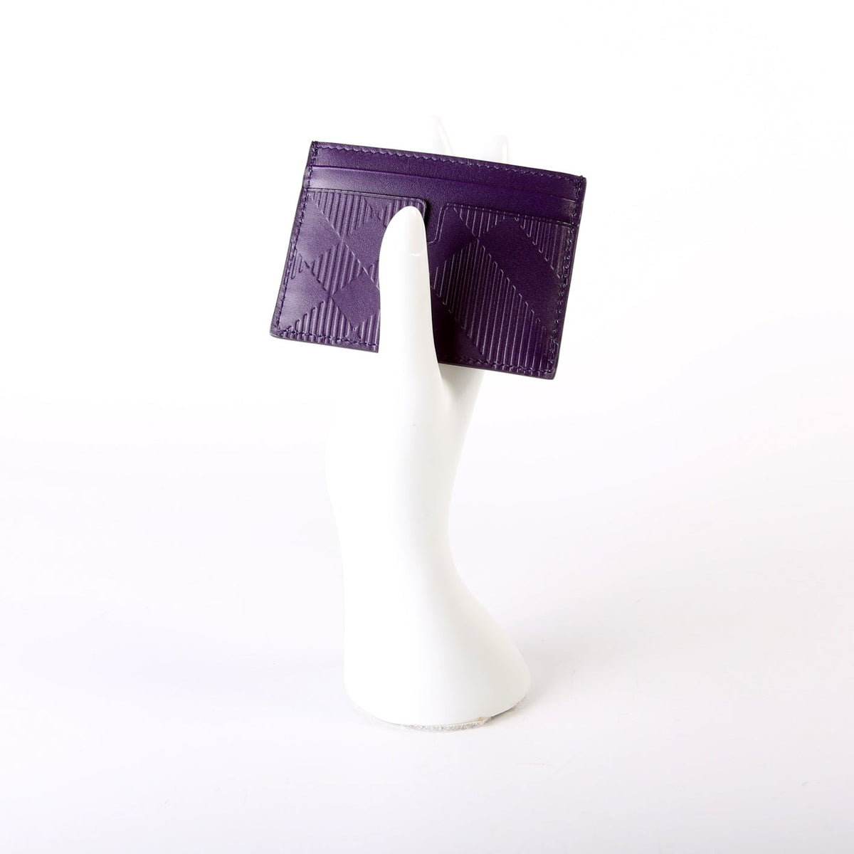 Check Embossed Leather Card Holder Purple