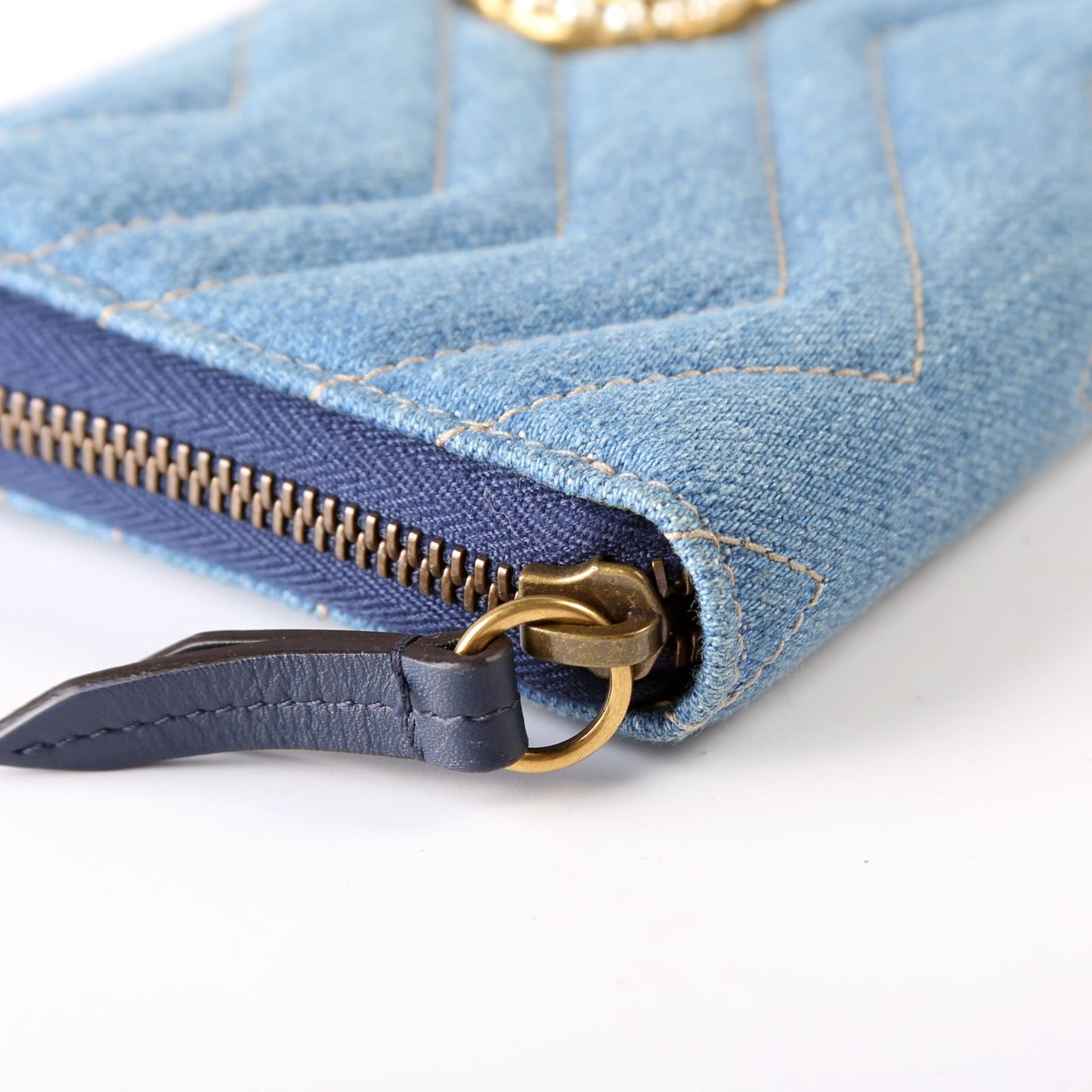 GG Marmont Pearly Denim Zip Around Wallet Blue