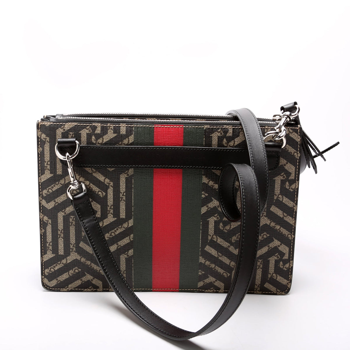 GG Leather Double Zip Messenger Black