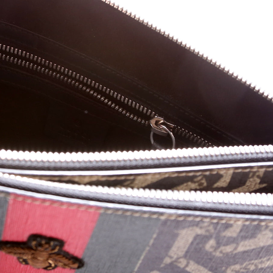 GG Leather Double Zip Messenger Black