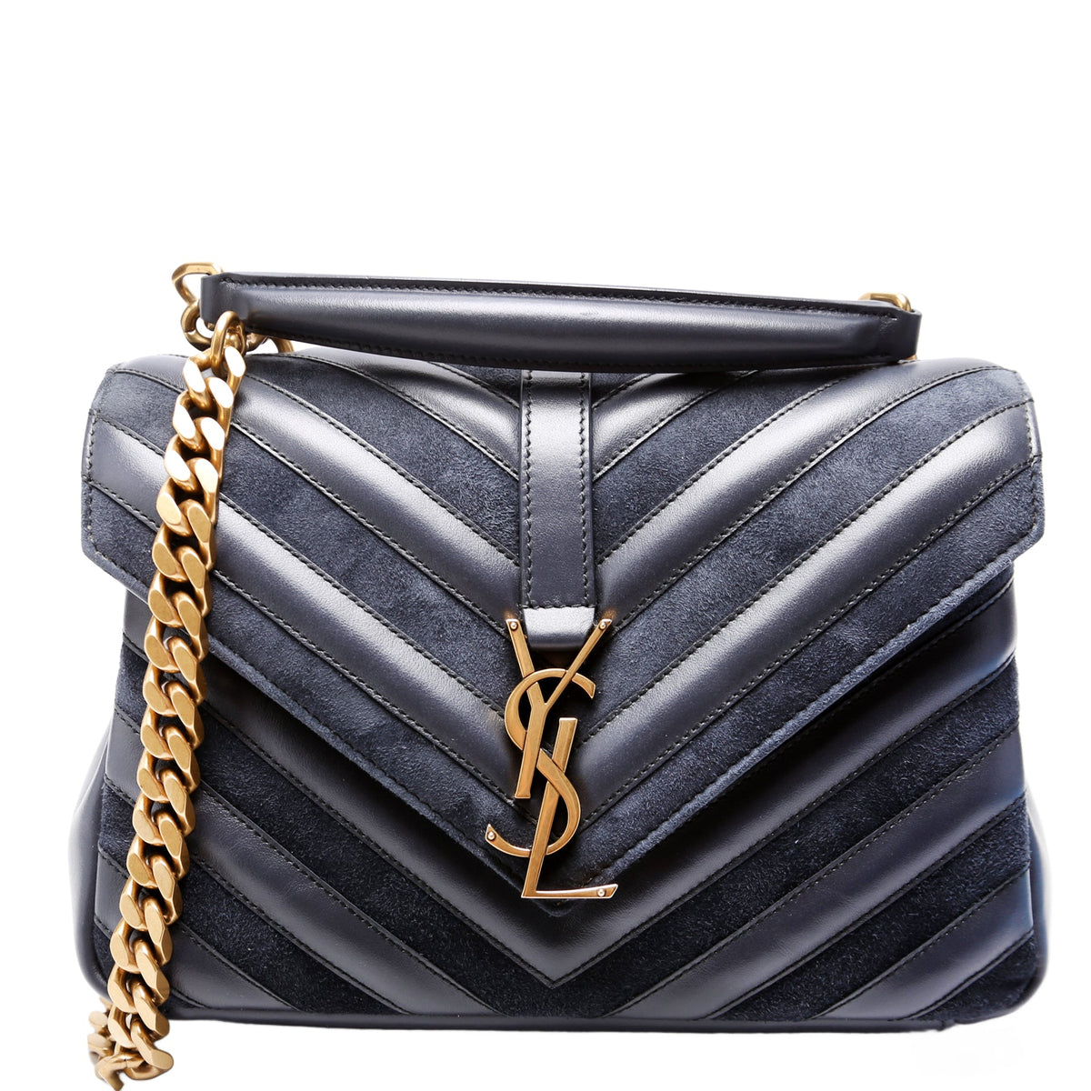 College Bag Medium Leather/Suede Navy