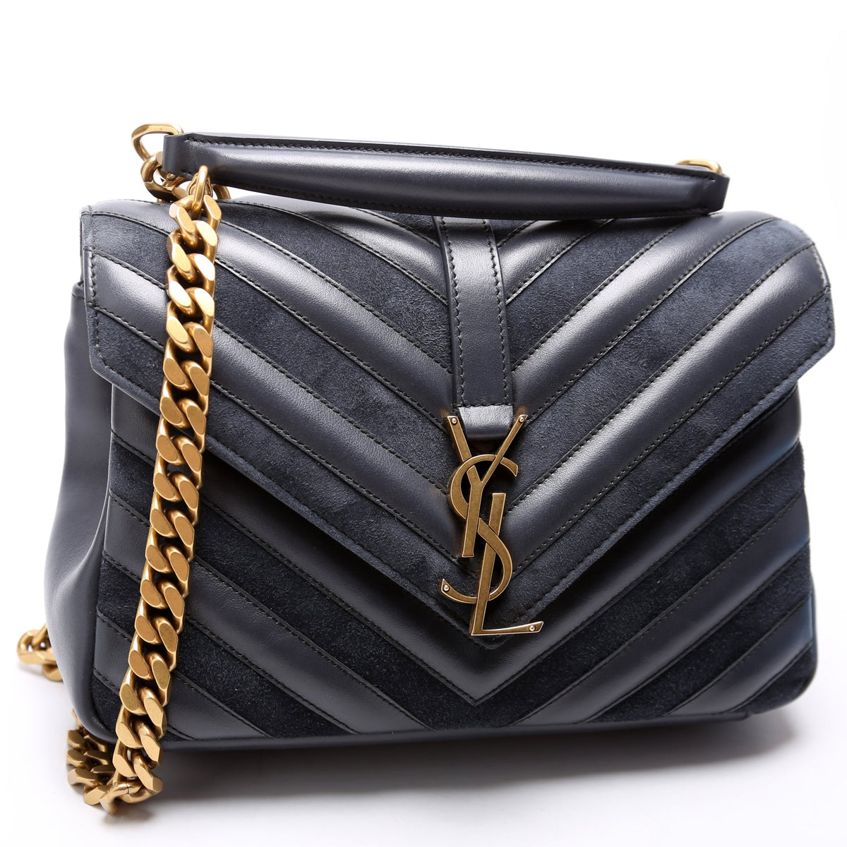 College Bag Medium Leather/Suede Navy