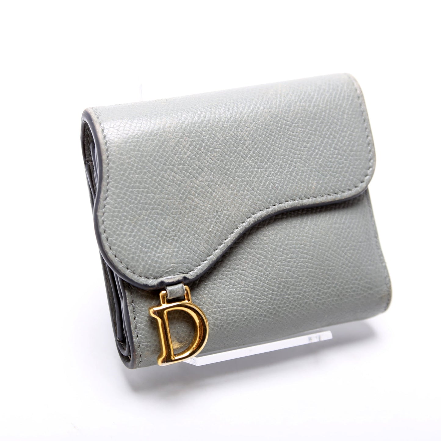 Saddle Lotus Wallet Calfskin Grey