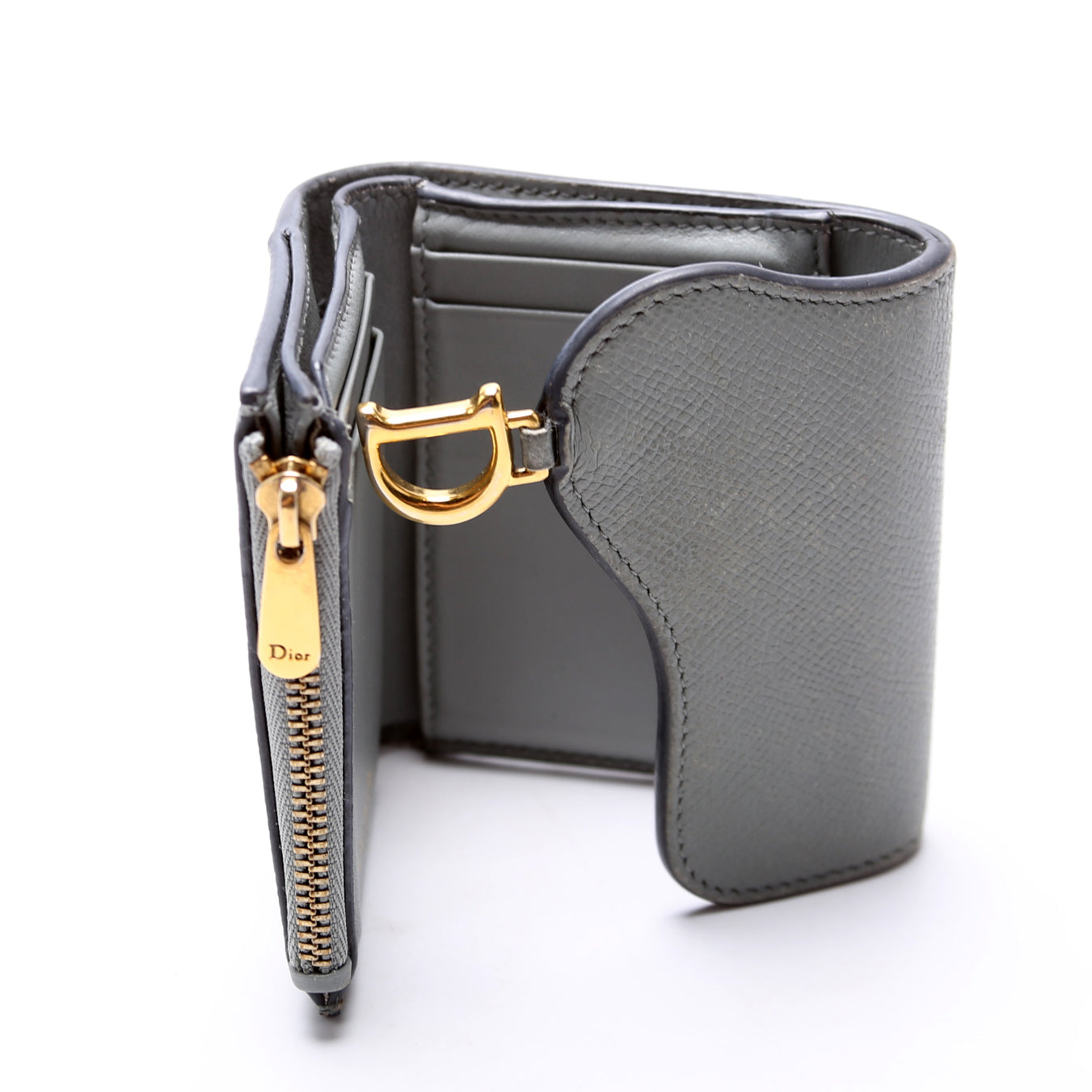 Saddle Lotus Wallet Calfskin Grey