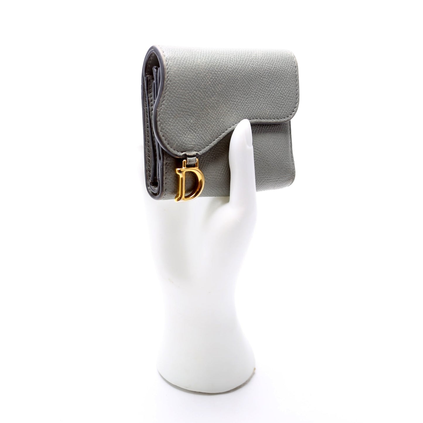 Saddle Lotus Wallet Calfskin Grey