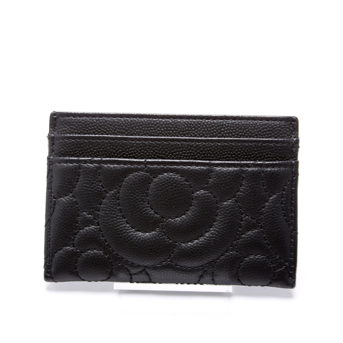 Camellia Flower Embossed Caviar Card Holder 24M Black