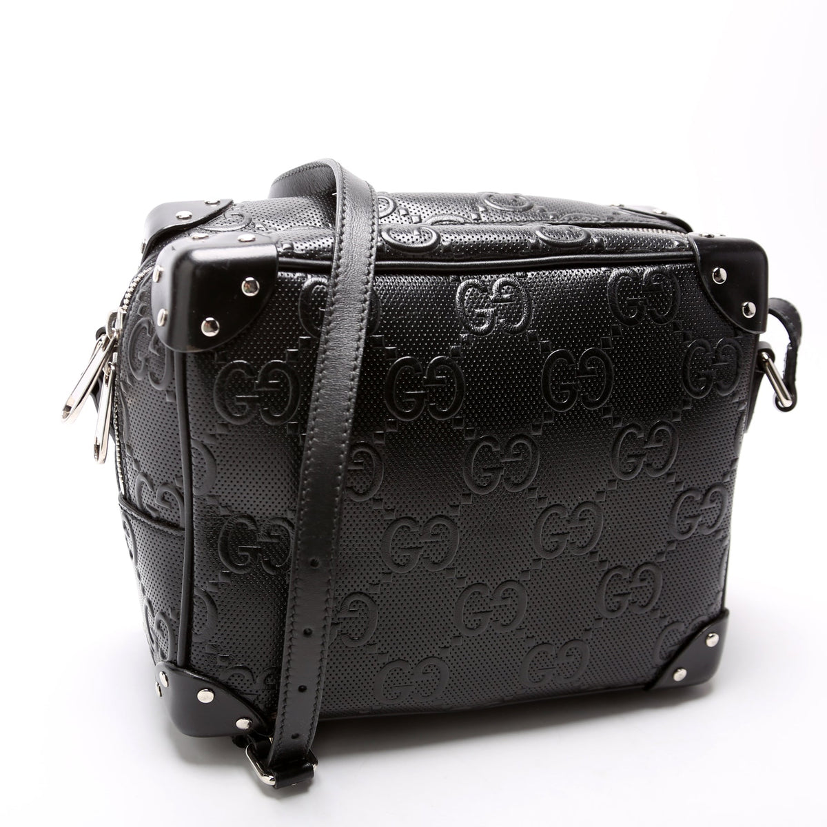 GG Embossed Square Messenger Bag Black
