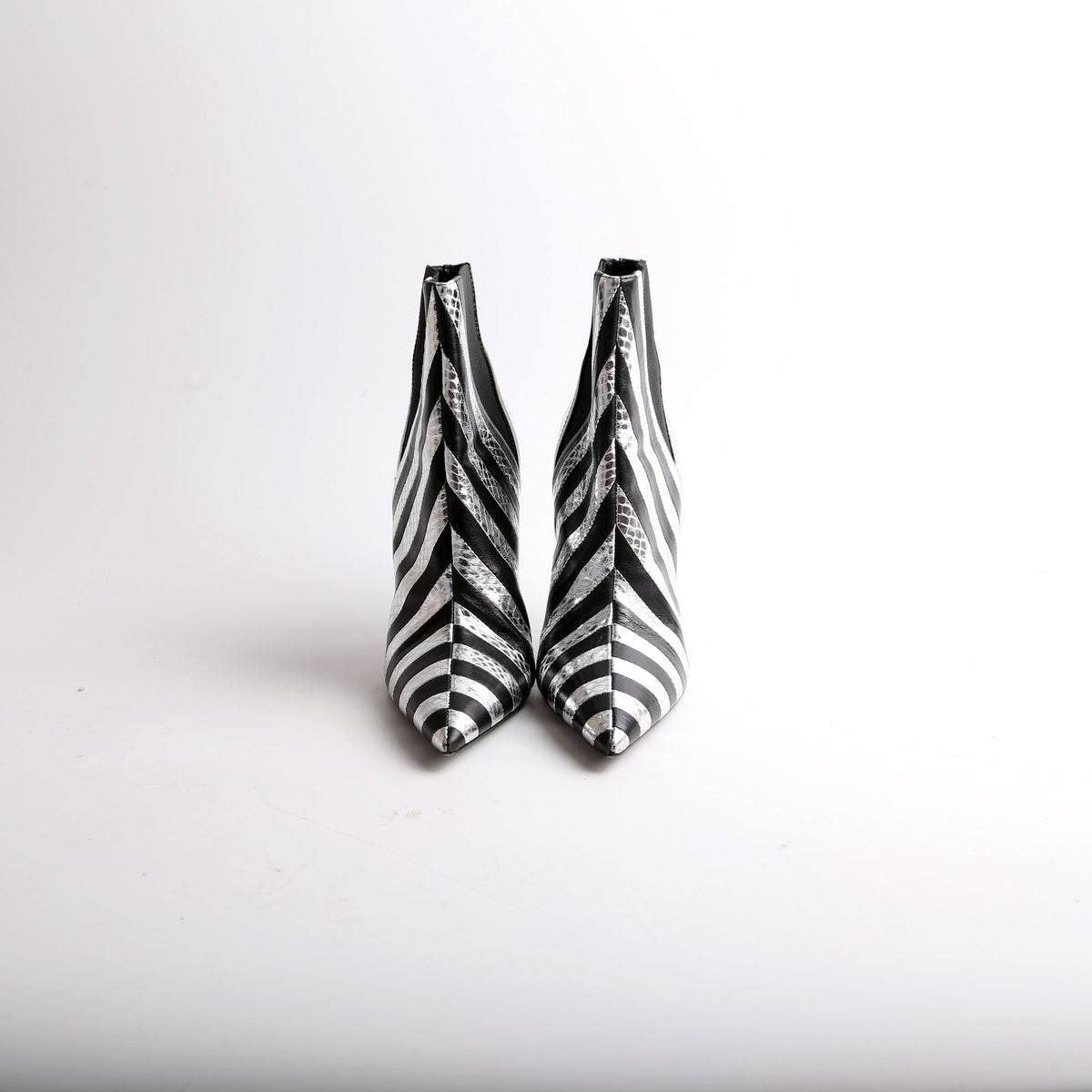 Kiki Striped Leather Booties Size .