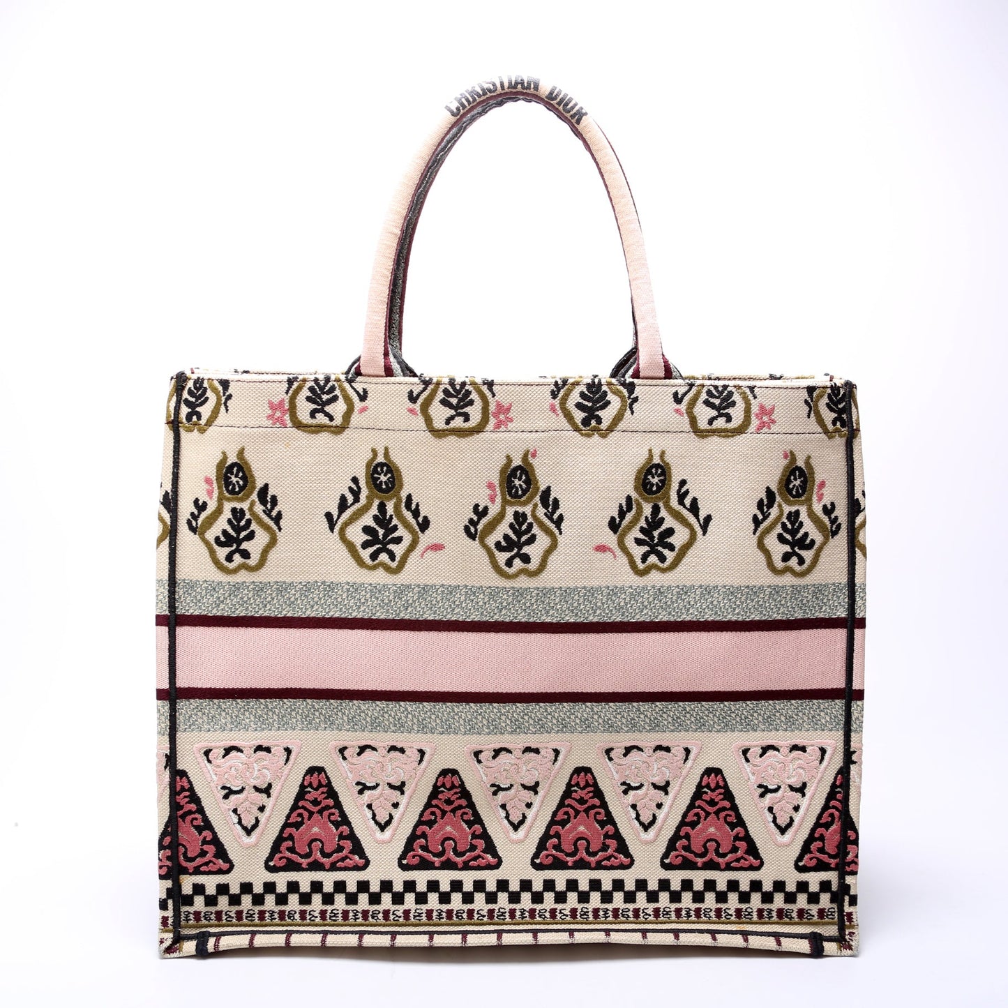 Book Tote Large Embroidered Pink