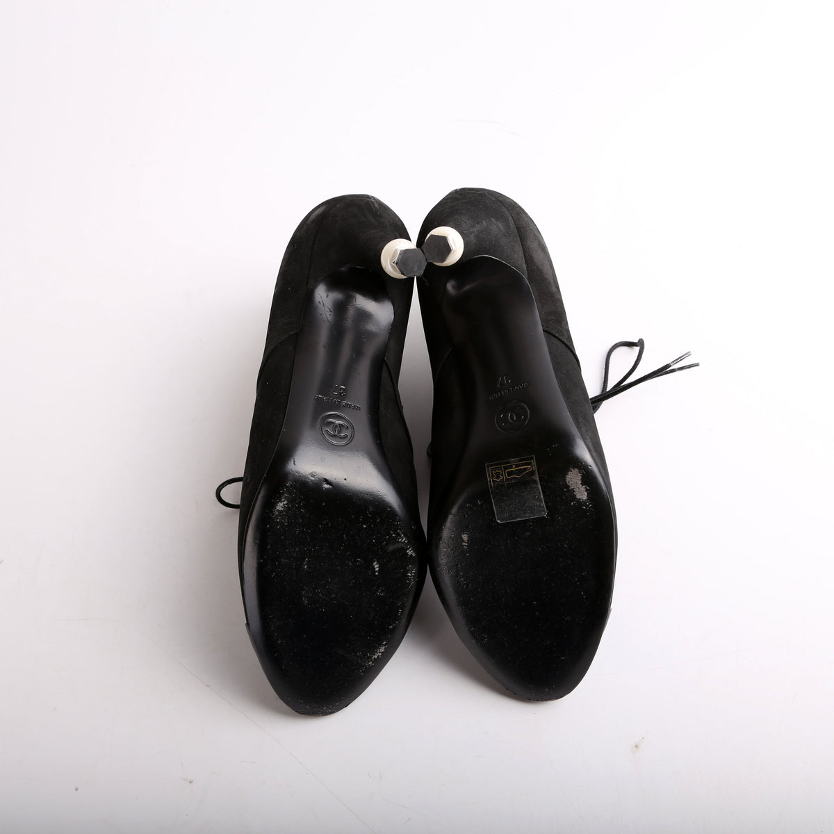Suede Pearl Lace-Up Booties Size 37