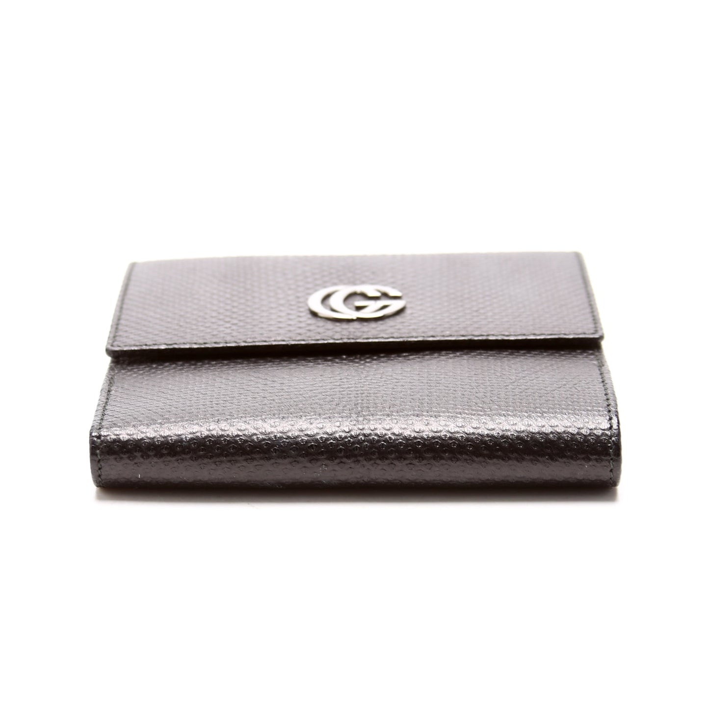 - GG Lizard Embossed Compact Trifold Wallet Black