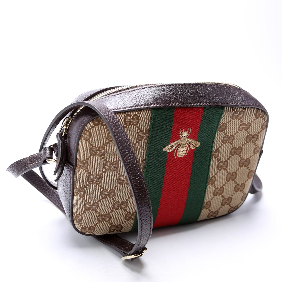GG Canvas Bee Camera Bag Brown