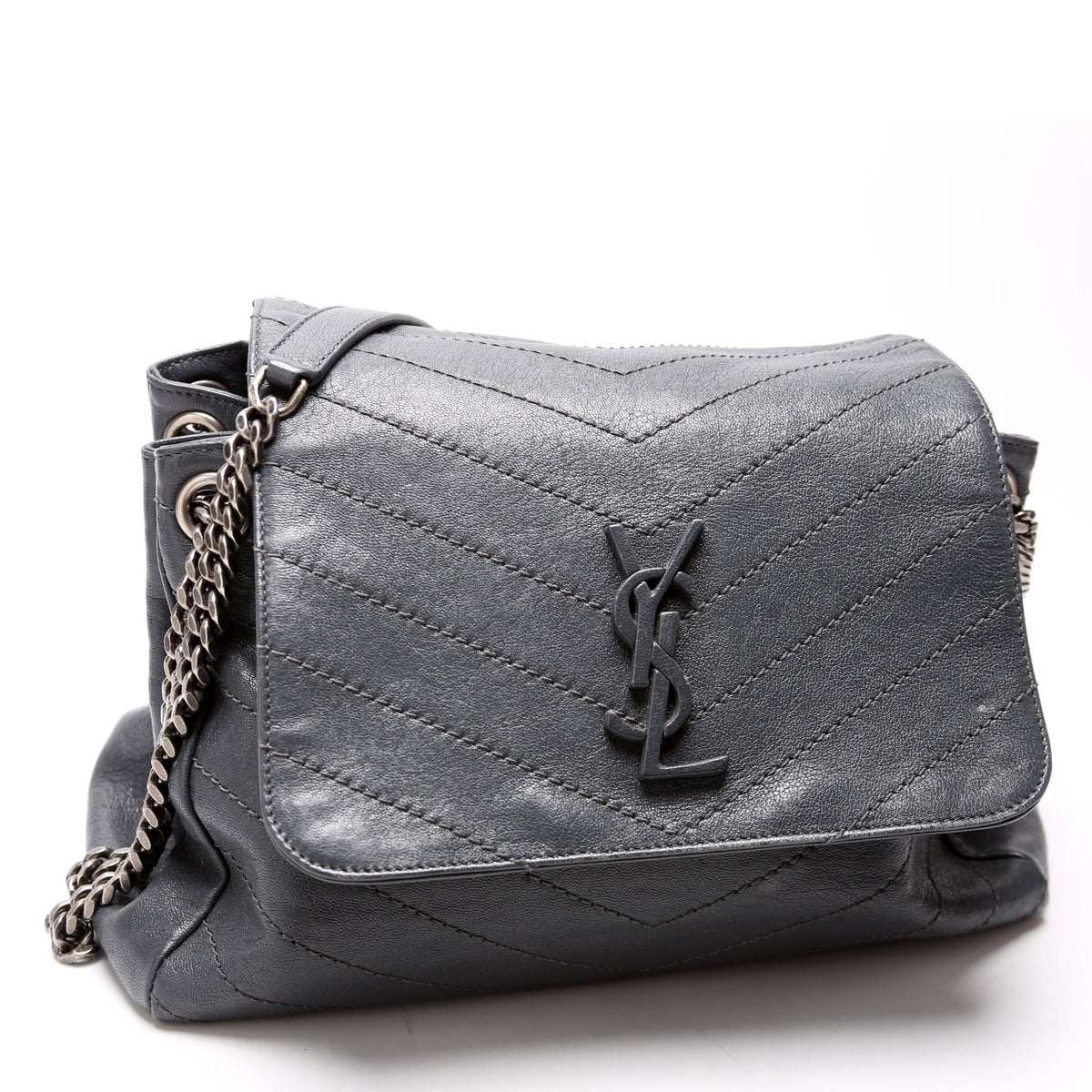 Quilted Pebbled Lambskin Nolita Medium Gray
