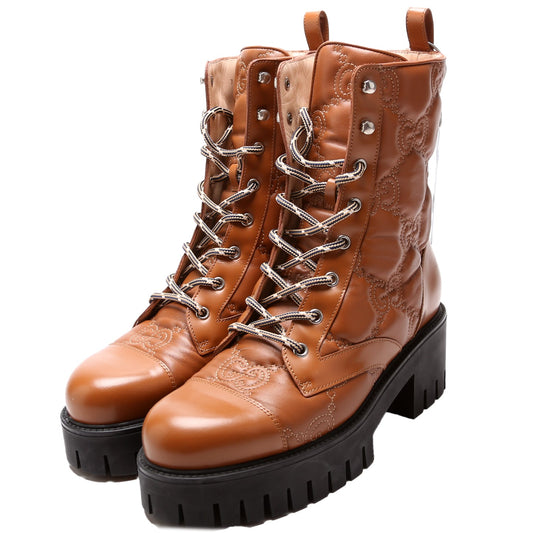 Gucci GG Matelasse Lace Up Boots Size . Brown