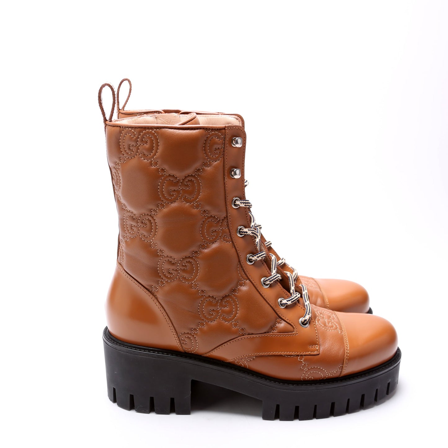 Gucci GG Matelasse Lace Up Boots Size . Brown