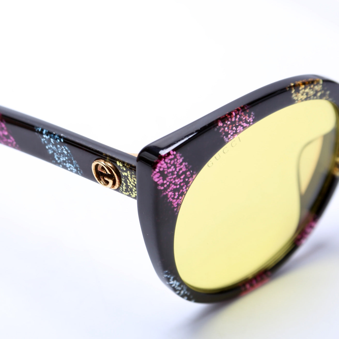 Gucci GGSA Round Cat Eye Glitter Sunglasses Multicolor/Yellow