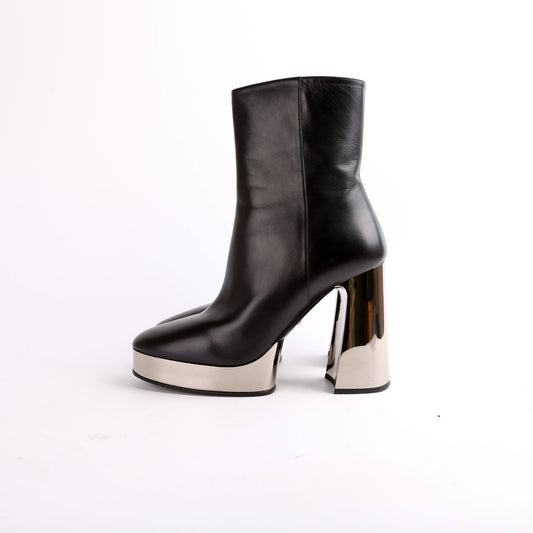 Gucci Chrome Platform Calfskin Leather Ankle Boots Size