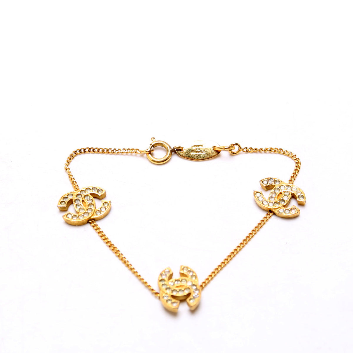 CC Rhinestone Chain Vintage Bracelet Gold