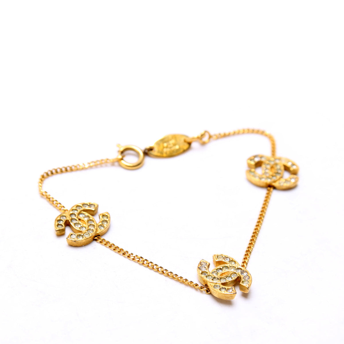 CC Rhinestone Chain Vintage Bracelet Gold