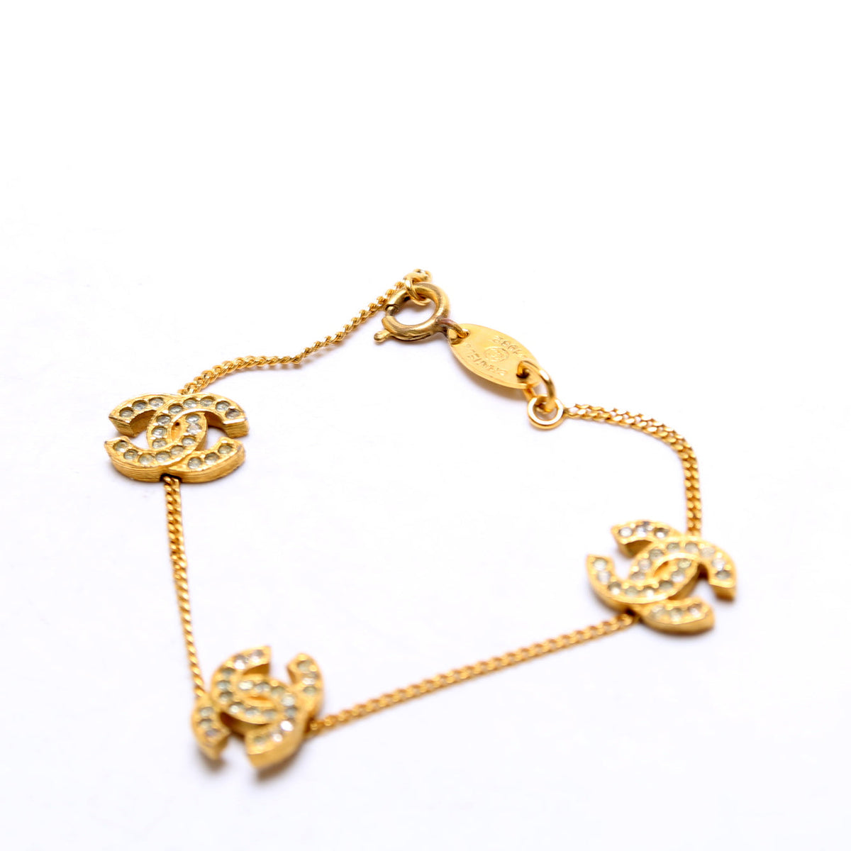 CC Rhinestone Chain Vintage Bracelet Gold