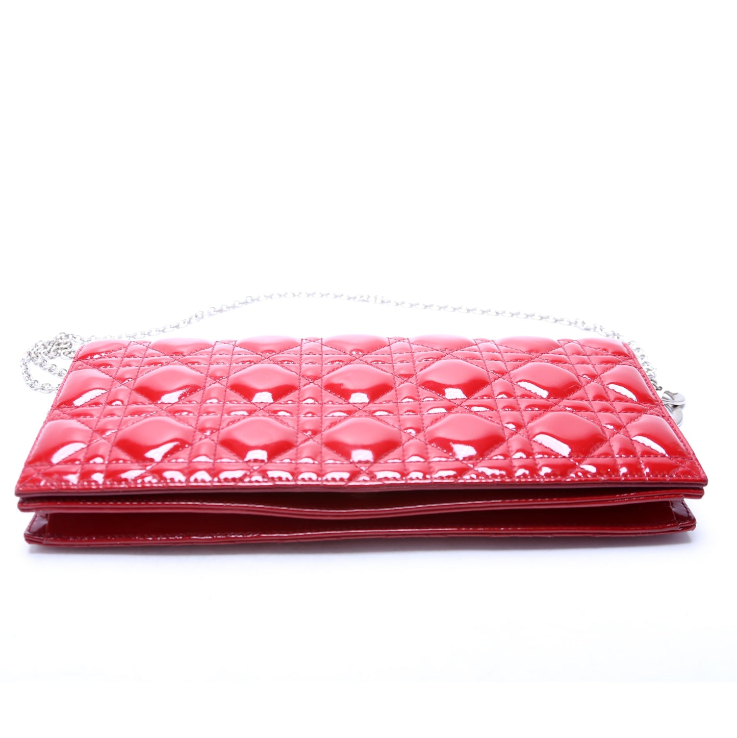 Lady Dior Long Pouch Clutch Patent Cannage Red