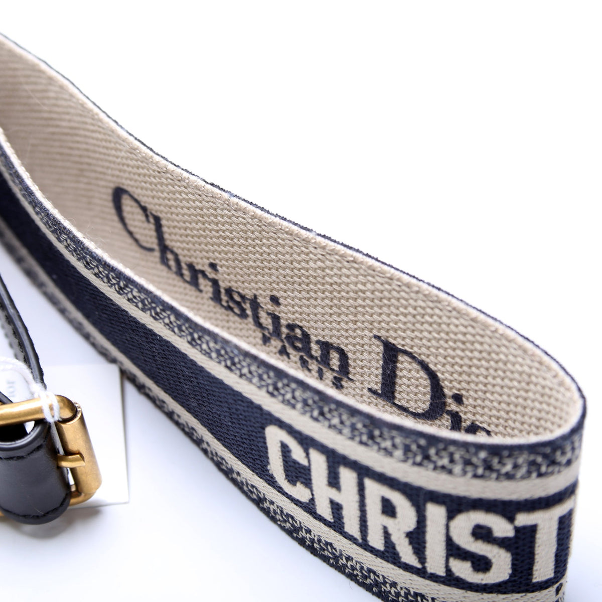 Embroidered Wide Canvas Waist Belt Size L Navy/Beige