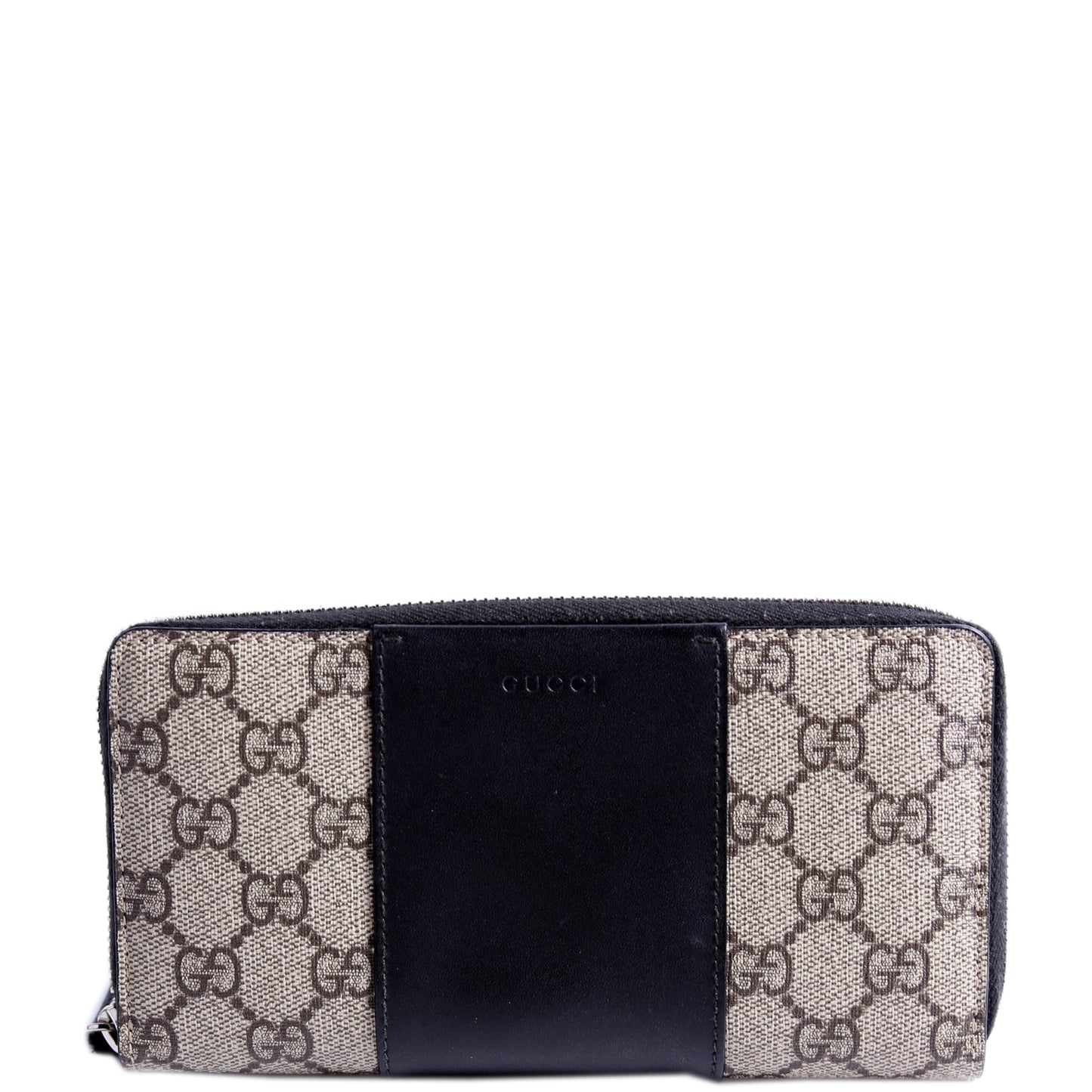 Gucci  GG Supreme/Leather Zip Around Wallet Beige/Black