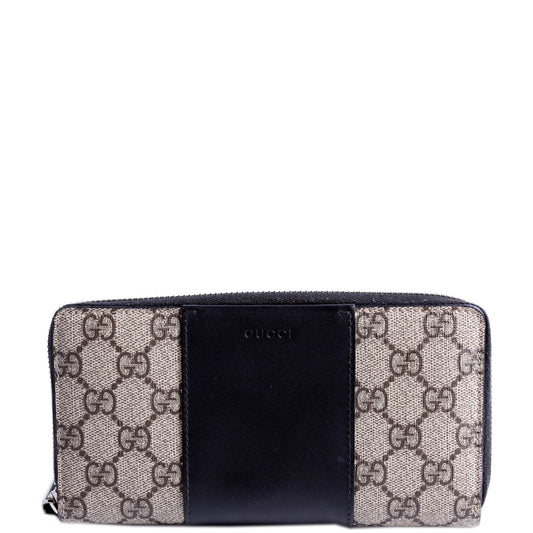 Gucci  GG Supreme/Leather Zip Around Wallet Beige/Black