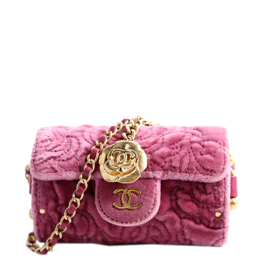 Camellia Embossed Velvet Jewel Belt Card Holder With Chain Mauve