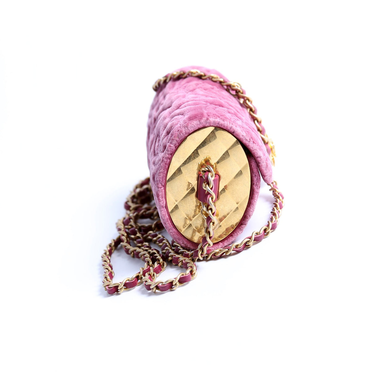 Camellia Embossed Velvet Jewel Belt Card Holder With Chain Mauve