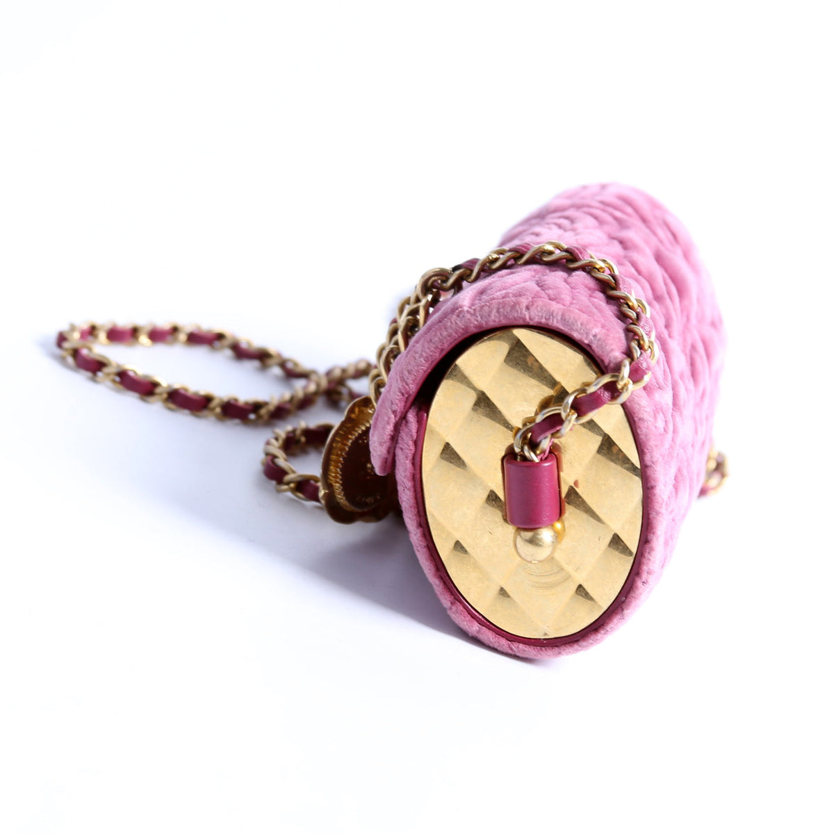 Camellia Embossed Velvet Jewel Belt Card Holder With Chain Mauve