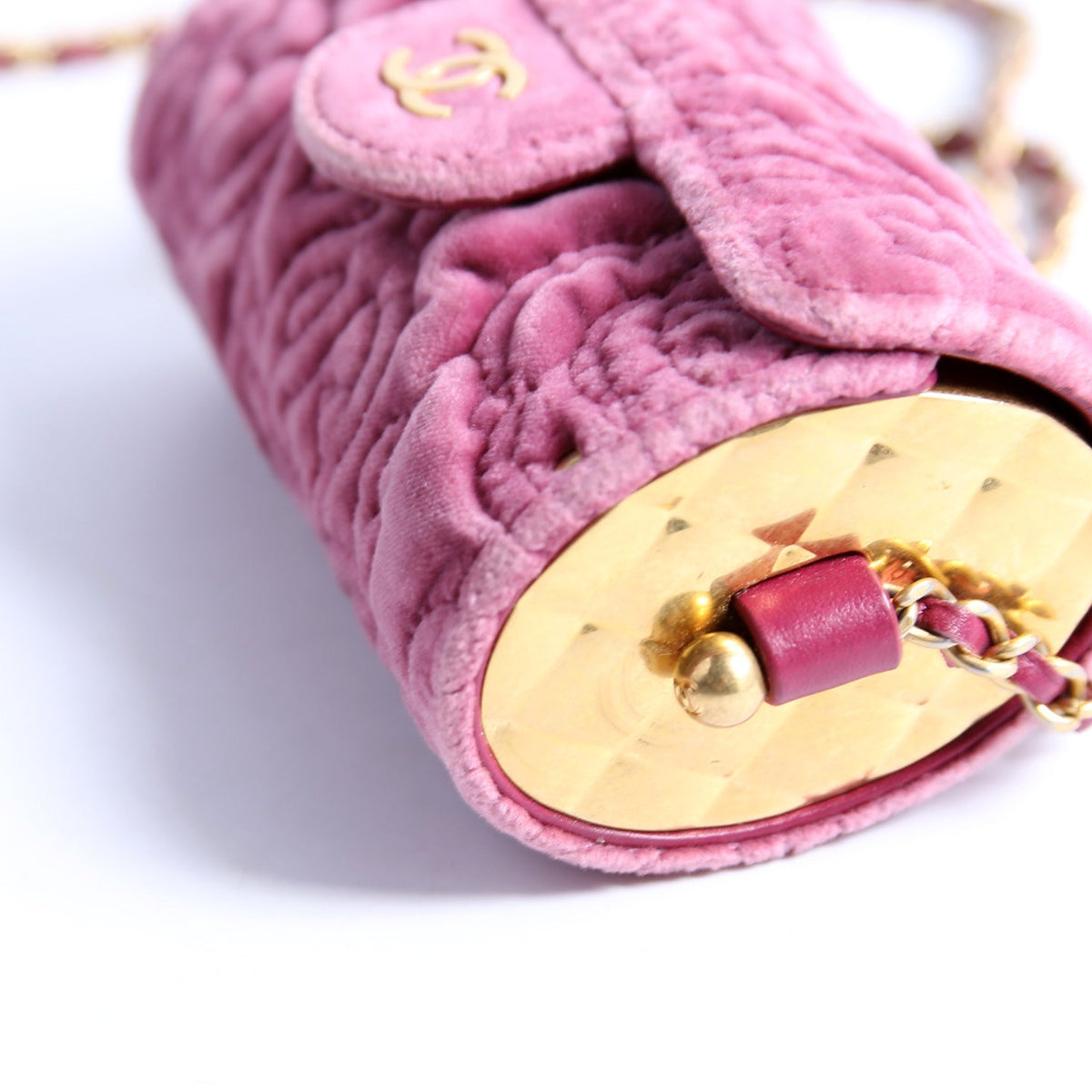 Camellia Embossed Velvet Jewel Belt Card Holder With Chain Mauve