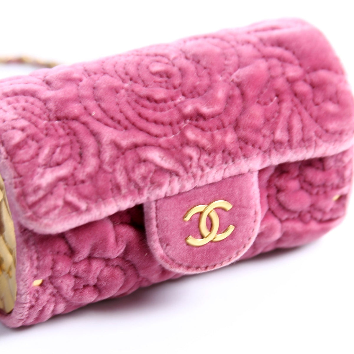 Camellia Embossed Velvet Jewel Belt Card Holder With Chain Mauve