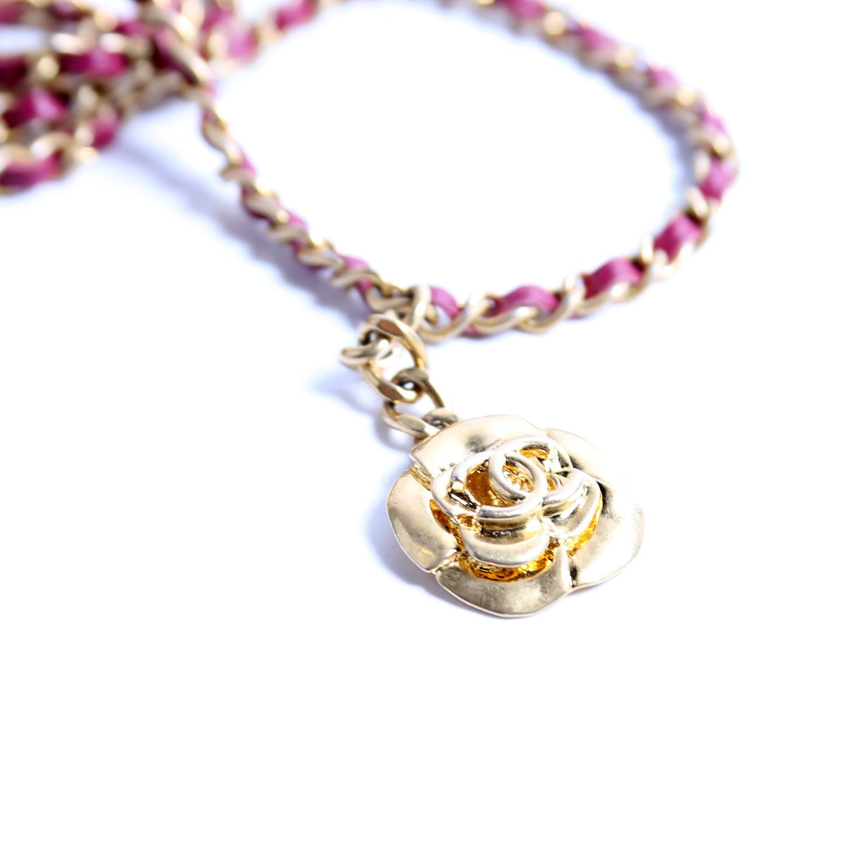 Camellia Embossed Velvet Jewel Belt Card Holder With Chain Mauve